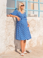 JoJo Maman Bébé Navy Batik Print Summer Maternity Dress - Image 1 of 5