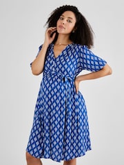 JoJo Maman Bébé Navy Batik Print Summer Maternity Dress - Image 2 of 5