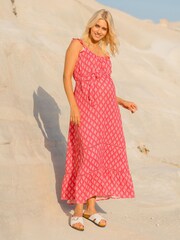 JoJo Maman Bébé Pink Batik Print Flutter Sleeve Maternity Maxi Dress - Image 5 of 5