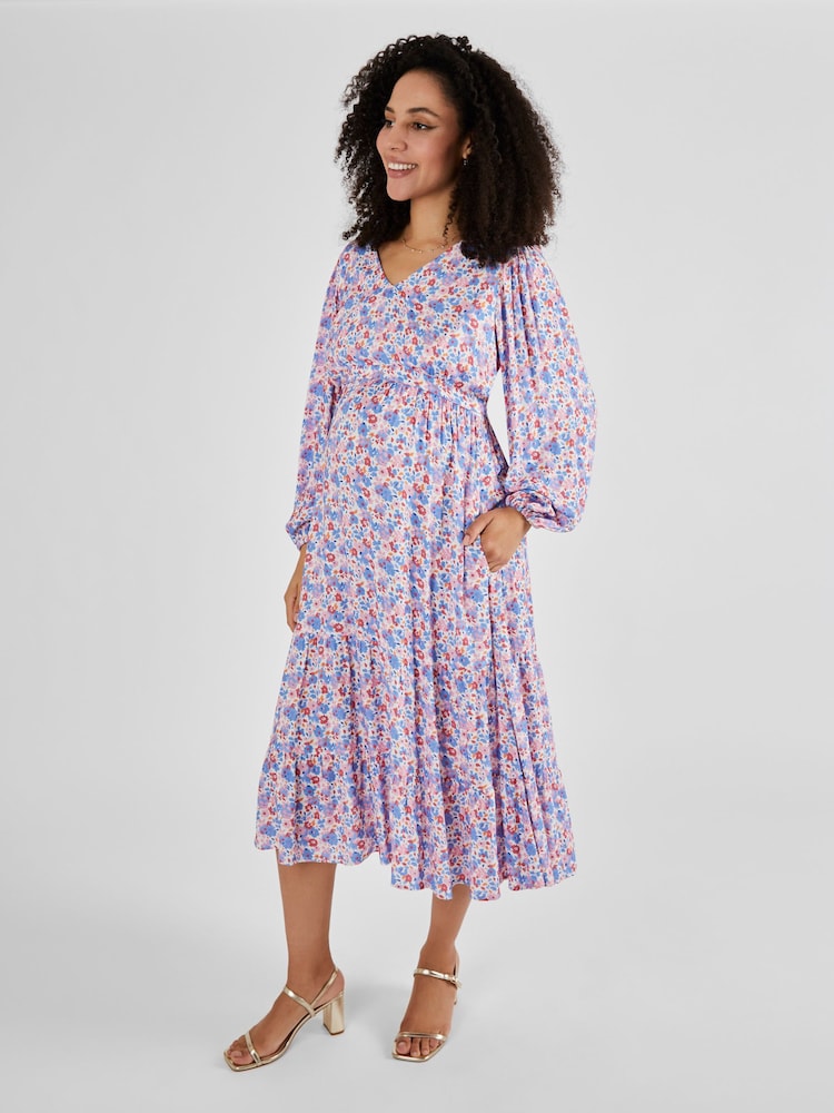 JoJo Maman Bébé Umstands-/Stillmode Maxikleid mit Blousonärmeln - Bild 1 von 5 JoJo Maman Bébé Umstands-/Stillmode Maxikleid mit Blousonärmeln - Bild 1 von 5