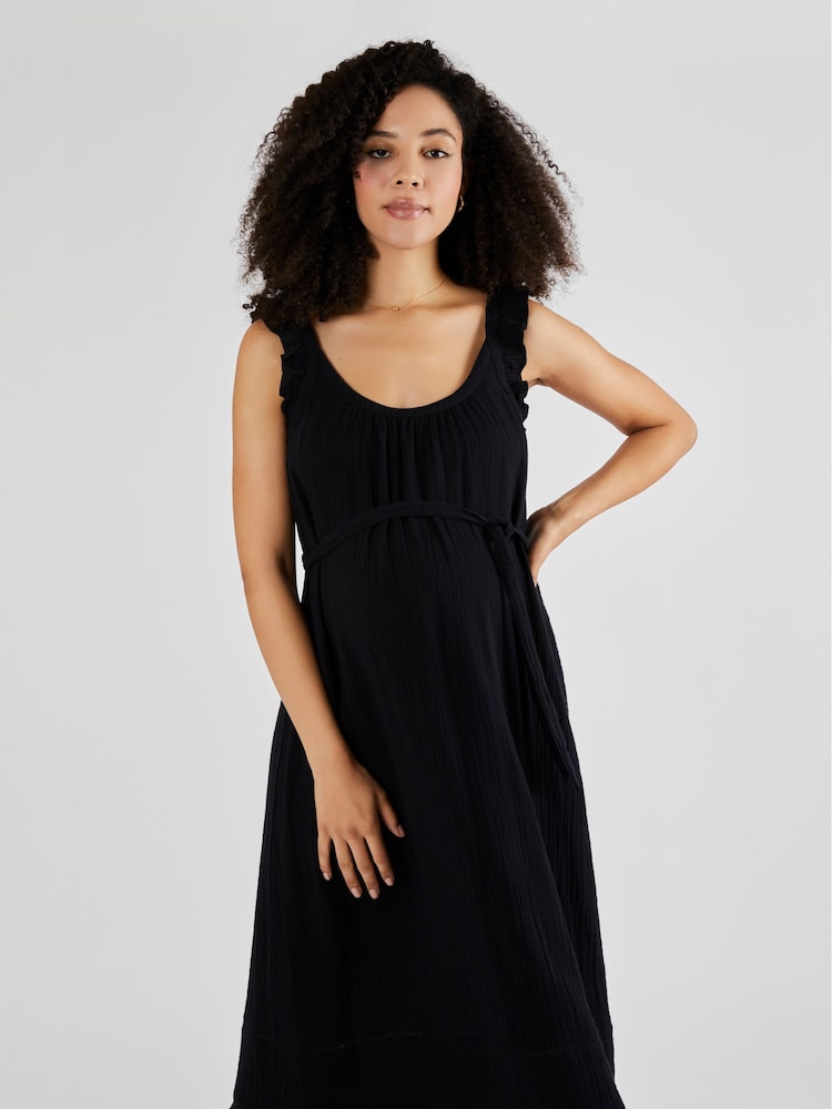 JoJo Maman Bébé Black Flutter Sleeve Maternity Maxi Dress - Image 3 of 4