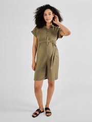 JoJo Maman Bébé Khaki Cotton Maternity Playsuit - Image 1 of 5