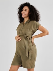 JoJo Maman Bébé Khaki Cotton Maternity Playsuit - Image 3 of 5