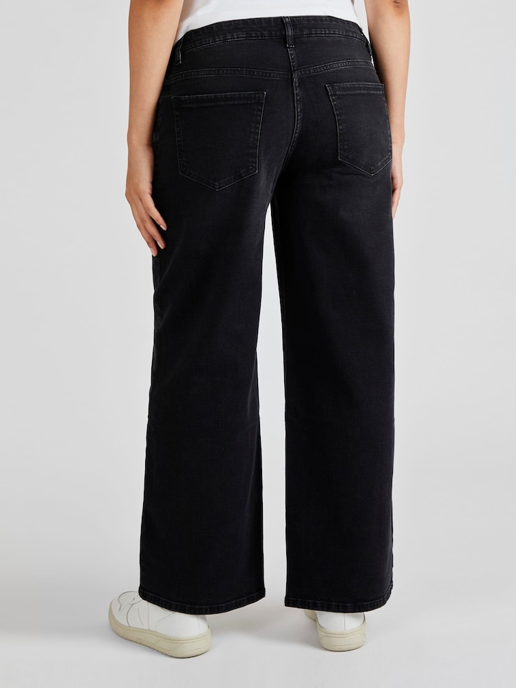 JoJo Maman Bébé Black Wide Leg Maternity Denim Jeans - Image 2 of 4
