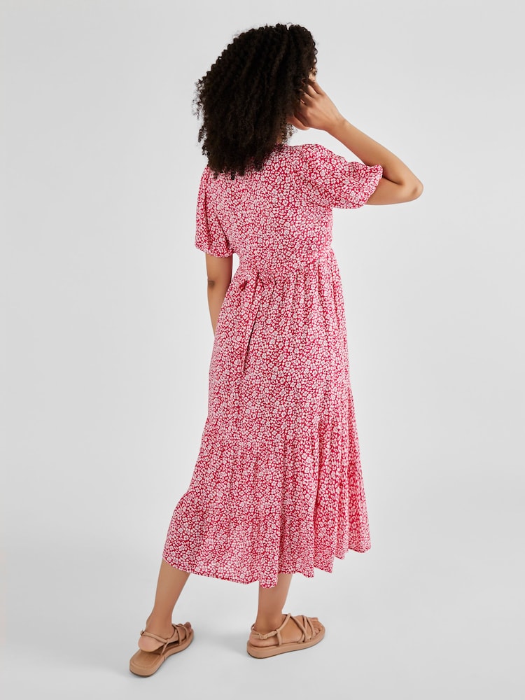 JoJo Maman Bébé Pink Floral Print Tiered Maternity and Nursing Midi Dress - Image 2 of 5
