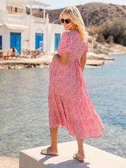 JoJo Maman Bébé Pink Floral Print Tiered Maternity and Nursing Midi Dress - Image 5 of 5