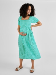 Grünes Streublümchenmuster - Jojo Maman Bébé Gerafftes Midikleid (Umstandsmode) - Bild 1 von 5