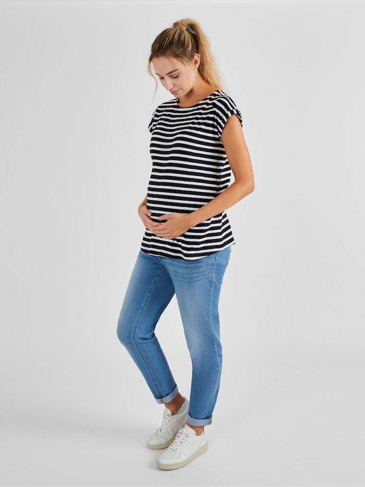 Zwart-wit gestreept - Jojo Maman Bébé - Katoenen boyfriend-T-shirt voor zwangerschap - Image 3 of 5