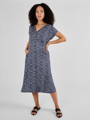 JoJo Maman Bébé Navy Animal Print Button Through Midi Dress - Image 1 of 5