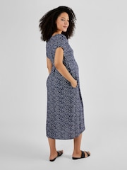JoJo Maman Bébé Navy Animal Print Button Through Midi Dress - Image 2 of 5