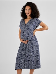JoJo Maman Bébé Navy Animal Print Button Through Midi Dress - Image 3 of 5
