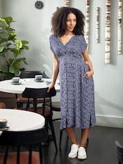 JoJo Maman Bébé Navy Animal Print Button Through Midi Dress - Image 5 of 5