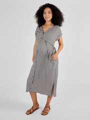 JoJo Maman Bébé Black Aztec Geo Print Button Through Midi Dress - Image 1 of 5