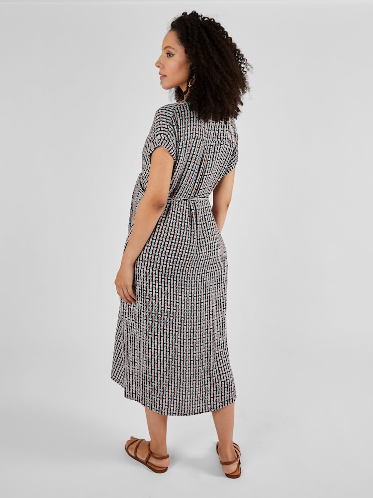 JoJo Maman Bébé Black Aztec Geo Print Button Through Midi Dress - Image 2 of 5