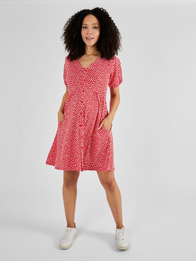JoJo Maman Bébé Red Ditsy Ditsy Print V-Neck Maternity Dress - Image 1 of 5