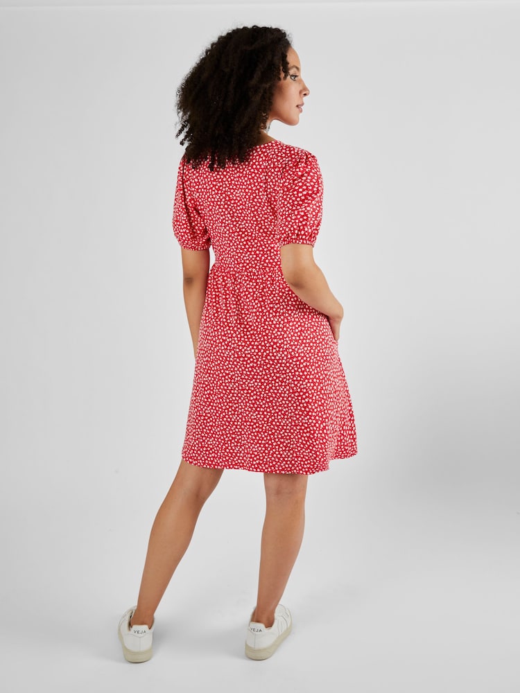 JoJo Maman Bébé Red Ditsy Ditsy Print V-Neck Maternity Dress - Image 2 of 5