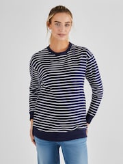 JoJo Maman Bébé Navy White Stripe Maternity & Nursing Sweatshirt - Image 1 of 4