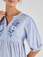 JoJo Maman Bébé Blue Tiered Embroidered Maternity Shirt Dress - Image 4 of 5