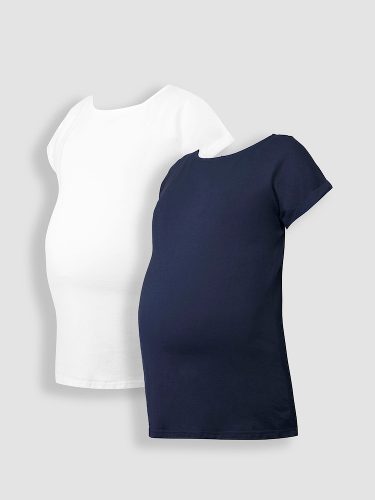 JoJo Maman Bébé Midnight Blue & White 2-Pack Boyfriend Maternity Cotton T-Shirts - Image 1 of 4