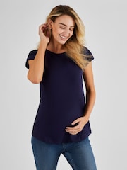 JoJo Maman Bébé Midnight Blue & White 2-Pack Boyfriend Maternity Cotton T-Shirts - Image 3 of 4