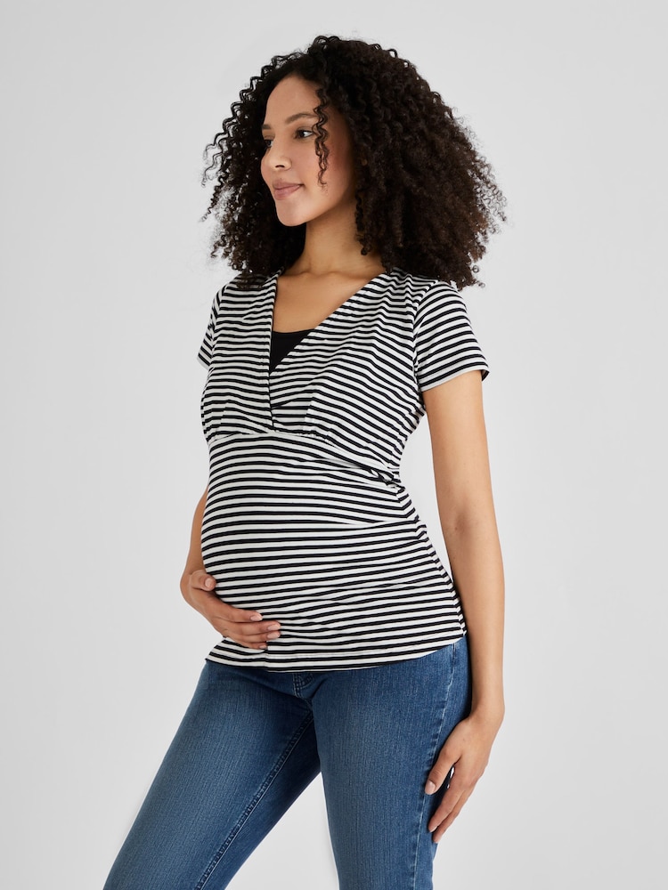 Zwart en zwart-ecrucrème gestreept - JoJo Maman Bébé - 2 Zwangerschaps- en borstvoedings-T-shirts - Image 3 of 5