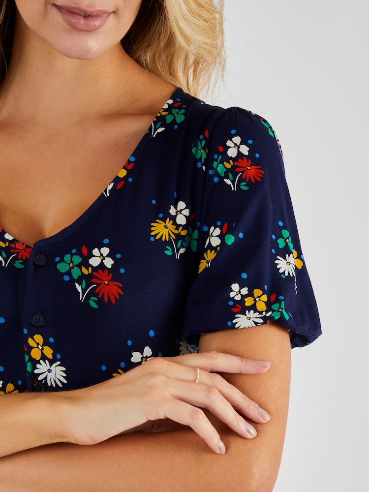 JoJo Maman Bébé Navy Blue Floral Dress - Image 4 of 4