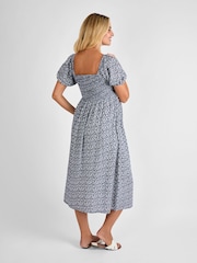 JoJo Maman Bébé Navy Blue Ditsy Shirred Maternity Midi Dress - Image 2 of 4