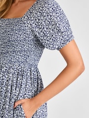 JoJo Maman Bébé Navy Blue Ditsy Shirred Maternity Midi Dress - Image 4 of 4