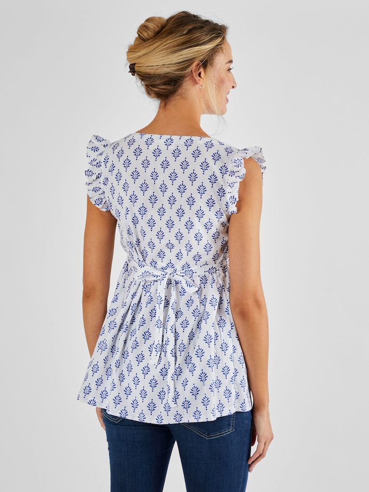 JoJo Maman Bébé White Blue Batik Print 100% Cotton Blouse - Image 2 of 4