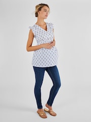 JoJo Maman Bébé White Blue Batik Print 100% Cotton Blouse - Image 3 of 4