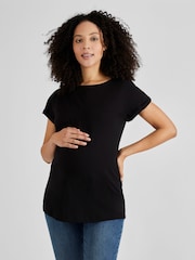 JoJo Maman Bébé Khaki Green & Black 2-Pack Boyfriend Maternity Cotton T-Shirts - Image 2 of 4
