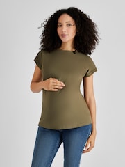 JoJo Maman Bébé Khaki Green & Black 2-Pack Boyfriend Maternity Cotton T-Shirts - Image 3 of 4