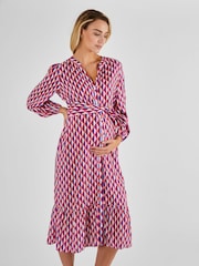 JoJo Maman Bébé Cream Geo Print Maternity Midi Shirt Dress - Image 1 of 4