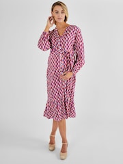 JoJo Maman Bébé Cream Geo Print Maternity Midi Shirt Dress - Image 2 of 4