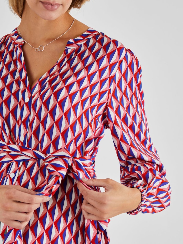JoJo Maman Bébé Cream Geo Print Maternity Midi Shirt Dress - Image 4 of 4