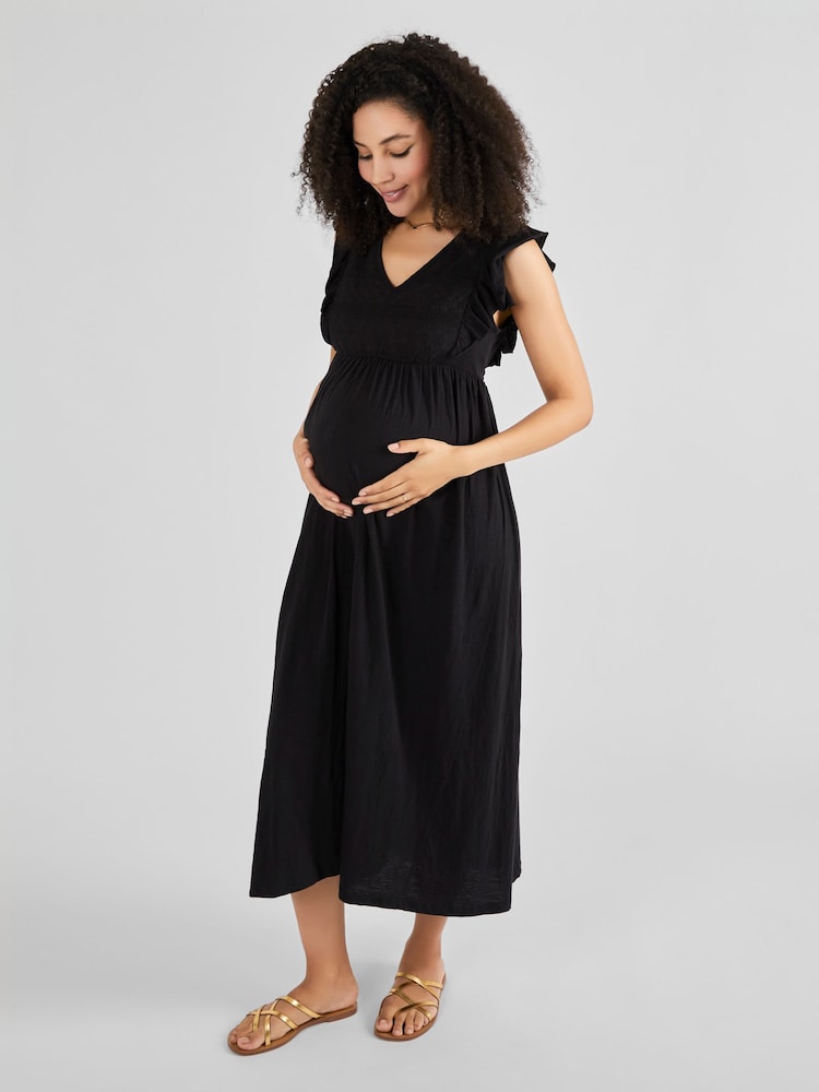 JoJo Maman Bébé Black Broderie Maternity Maxi Dress - Image 1 of 5