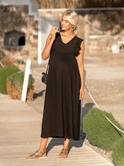 JoJo Maman Bébé Black Broderie Maternity Maxi Dress - Image 5 of 5