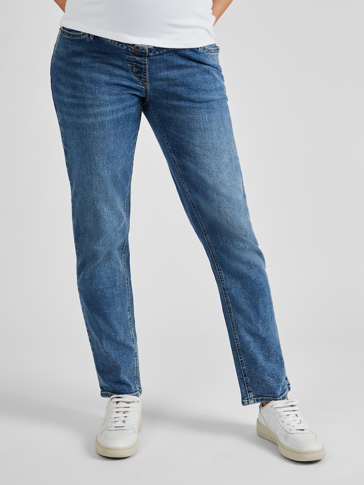 JoJo Maman Bébé Mid Wash Blue Straight Leg Maternity Denim Jeans - Image 1 of 4