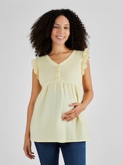JoJo Maman Bébé Yellow Broderie Flutter Sleeve Maternity Blouse - Image 1 of 5