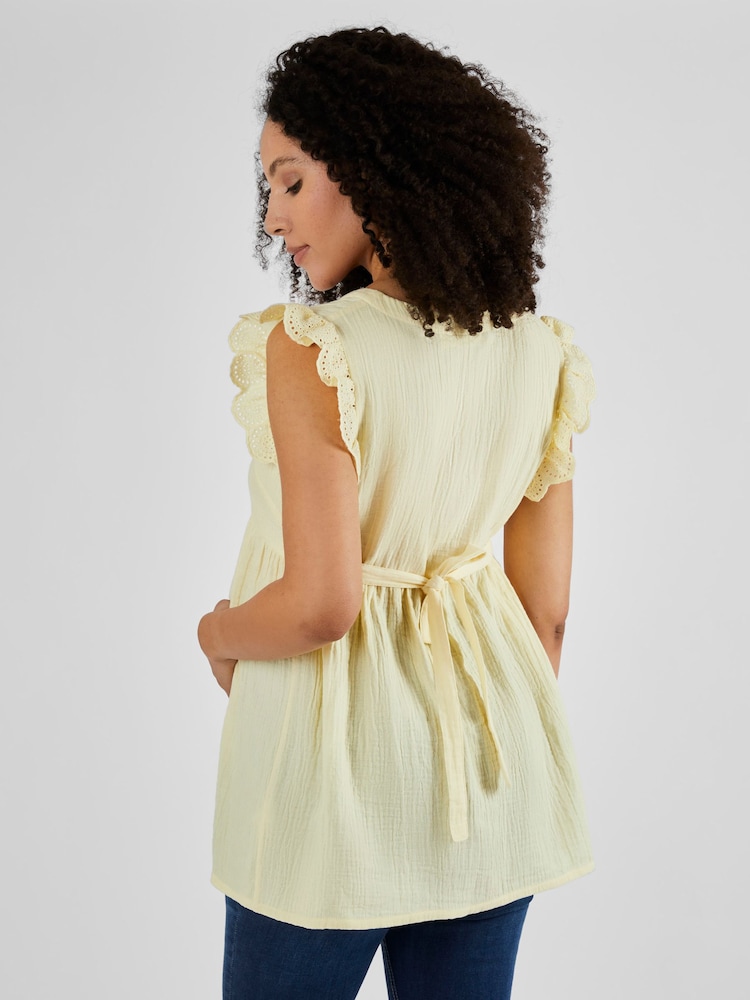 JoJo Maman Bébé Yellow Broderie Flutter Sleeve Maternity Blouse - Image 2 of 5