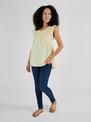 JoJo Maman Bébé Yellow Broderie Flutter Sleeve Maternity Blouse - Image 3 of 5