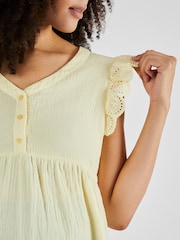 JoJo Maman Bébé Yellow Broderie Flutter Sleeve Maternity Blouse - Image 4 of 5