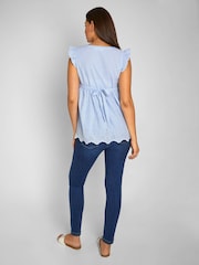 JoJo Maman Bébé Blue Ticking Stripe Flutter Sleeve Maternity Blouse - Image 3 of 5