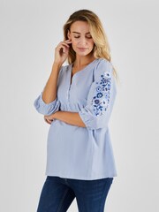 JoJo Maman Bébé Blue Embroidered Maternity Blouse - Image 1 of 5
