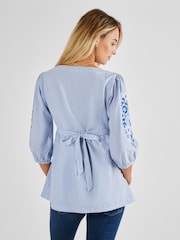 JoJo Maman Bébé Blue Embroidered Maternity Blouse - Image 2 of 5