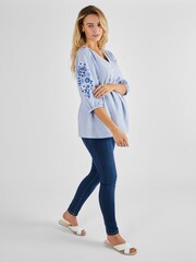 JoJo Maman Bébé Blue Embroidered Maternity Blouse - Image 3 of 5