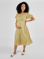 JoJo Maman Bébé Yellow Batik Print Maternity Midi Dress - Image 1 of 4