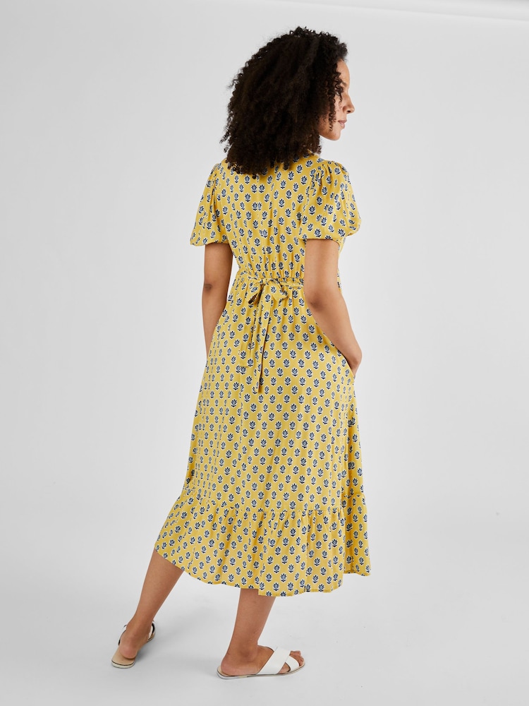 JoJo Maman Bébé Yellow Batik Print Maternity Midi Dress - Image 2 of 4