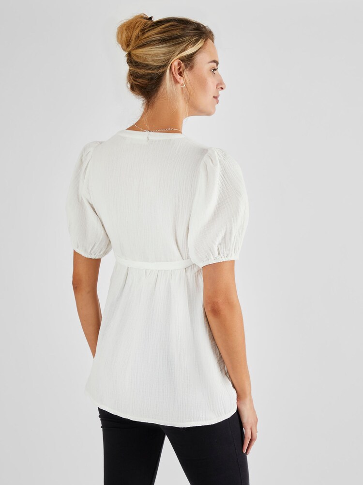 JoJo Maman Bébé Cream Textured Maternity Blouse - Image 2 of 4 JoJo Maman Bébé Cream Textured Maternity Blouse - Image 2 of 4