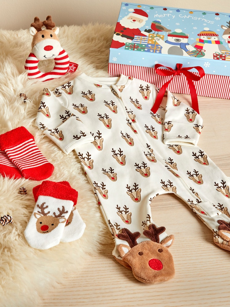 JoJo Maman Bébé Cream Reindeer Baby Gift Set - Image 1 of 5